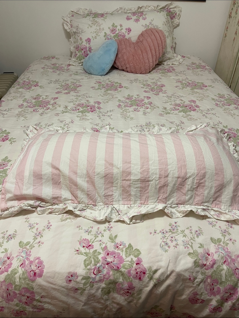 Simply shabby chic KING duvet and KING shams ESSEX FLORAL 🌸Pink Cabana Stripe